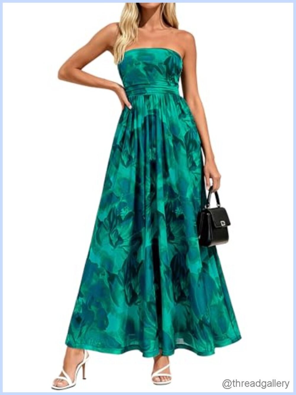 Women Strapless Floral Mesh Maxi Dress Off Shoulder Boho Wedding Guest